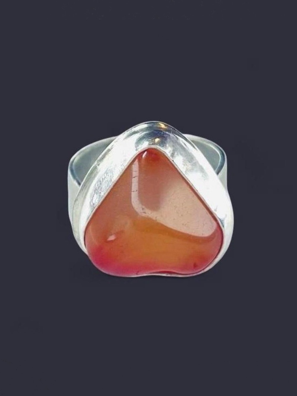 Orange Agate Ring – Freeform Stone in Sterling Silver, Size 7.5